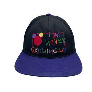 Vintage 90s Disney Mickey Mouse I Am Never Growing Up Snapback Hat Black Purple